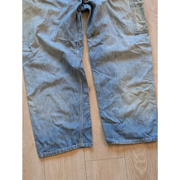 Sanforized Denim Overalls VTG 50s Repaired Distressed Thrashed Faded 35" Waist - Picture 13 of 16